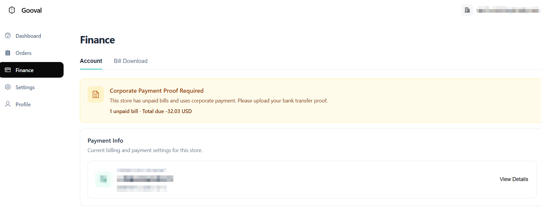 Bind a payment card in Gooval settings